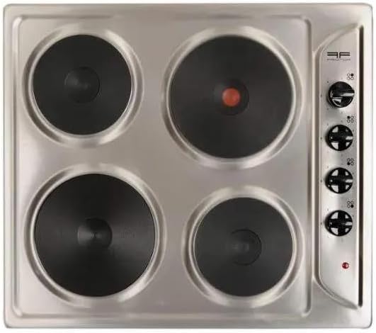 Placa de cocción eléctrica, 4 fuegos, acero inoxidable, 580x510 mm