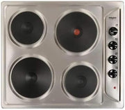Placa de cocción eléctrica, 4 fuegos, acero inoxidable, 580x510 mm