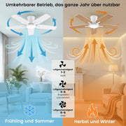 Ventilador de techo con iluminación, 122 cm, con mando a distancia, motor de CC silencioso y reversible, 3 temperaturas de color con memoria, regulable, 6 velocidades, temporizador, para dormitorio, blanco