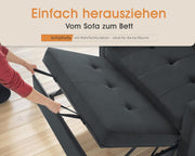 Sofá cama LUXOAK 186 x 122 cm con respaldo ajustable en 5 niveles, sofá cama 3 en 1 con cojines y bolsillo lateral, sofá de lino gris para habitación de invitados y espacios pequeños