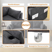 Sofá cama de 3 plazas con portavasos y bolsa lateral en el reposabrazos, sofá en forma de L, reversible a derecha e izquierda, gris