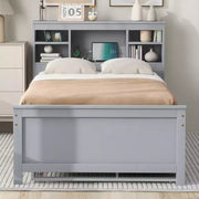 Cama tipo plataforma con nido y cajones, cama tipo plataforma con almacenamiento y USB, cama tipo plataforma de madera con estantería