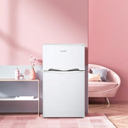 COMFEE' RCT87WH2(E) Frigorífico Congelador Bajo Encimera, Mini Frigorífico con Congelador 87L con Iluminación, Estantes Extraíbles, Termostatos Ajustables, Puertas Reversibles, Blanco [Clase Energética E]