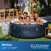 Bestway Lay-Z-SPA Spa inflable de bajo consumo Miami AirJet, Ø 180 x 66 cm, 4 personas, calefacción, protector contra heladas, 120 chorros AirJet, aislamiento de bajo consumo, cubierta térmica, azul oscuro