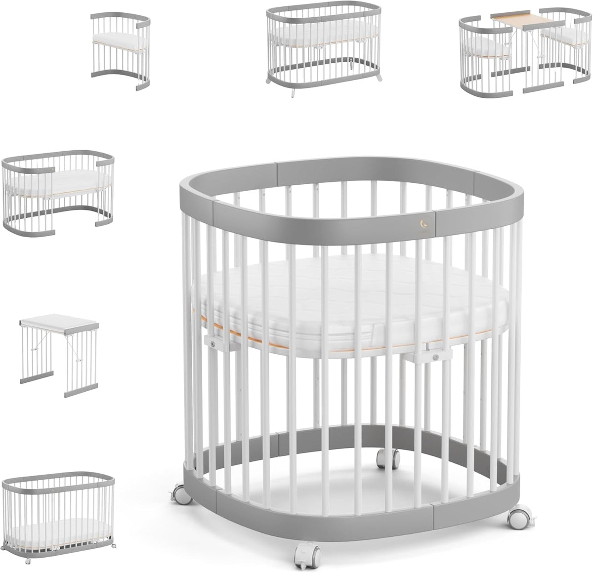 Cuna 7 en 1 tweeto®: cuna de madera evolutiva | cuna de colecho y cuna de barrotes de altura regulable | convertible en cama infantil y parque de juegos (haya natural)