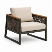 Sillón de jardín de aluminio y madera dura con cojín beige