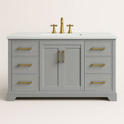 Mueble de baño de madera gris con 2 puertas y 6 cajones