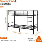 DORAFAIR Litera 90 x 200 cm, de Metal, con Somier de Láminas, Escalera y Protección Anticaídas, Cama Doble, Negro