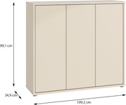 Zapatero Forte Alice Springs 100 110, armario de recibidor con 3 puertas y 8 estantes, madera reconstituida, color beige cachemira, 109,2 cm de ancho x 99,1 cm de alto x 34,9 cm de profundidad