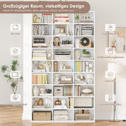 Estantería para libros FirFurd de 190 cm, estante para CD con 27 compartimentos, soporte para CD ajustable en altura, estantería de pie, separador de ambientes para sala de estar, estudio, blanco