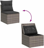 vidaXL Juego de sofá de jardín de 5 piezas con cojines, ratán sintético gris, conjunto de sofá para exterior, conjunto de salón de jardín