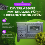 Horno de cocina para exteriores, estufa de terraza, horno de leña y carbón, chimenea de jardín, cocina exterior, Kuzine Soba (puerta de hierro fundido + 2 tubos)