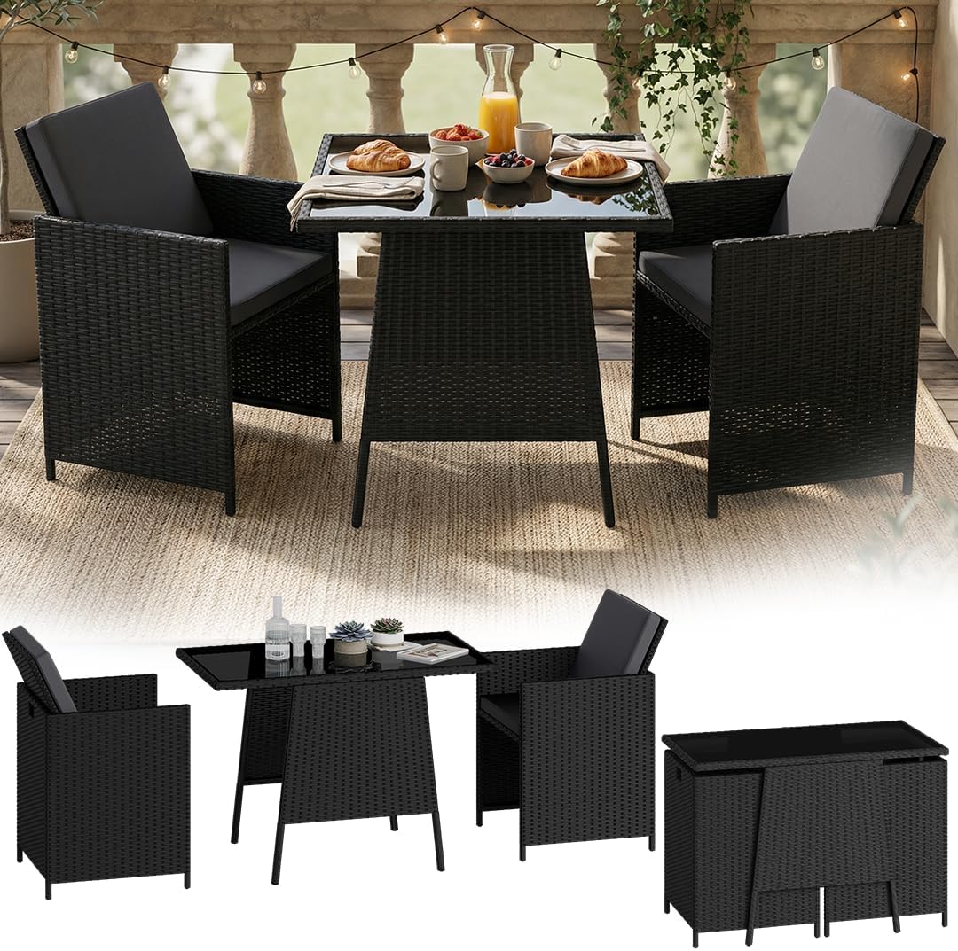 STEELSØN Xenara Conjunto de comedor de 3 piezas, 2 personas, negro/antracita, ratán