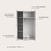 Stella Trading KARL Armario elegante de 3 puertas con gran espacio de almacenamiento - Armario versátil de puertas batientes en color blanco con puerta de espejo - 120 x 195 x 55 cm (ancho/alto/fondo)