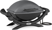 Barbacoa eléctrica Weber Q1400, superficie de cocción de 43 x 32 cm, barbacoa portátil, rejilla de cocción de hierro fundido vitrificado dividida en 2, tapa y cuerpo de aluminio fundido - Gris oscuro (52020079)