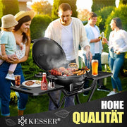 KESSER Parrilla eléctrica 2 en 1 de sobremesa y con soporte, 2400 W, termostato, revestimiento antiadherente, para interior y exterior