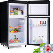 Refrigerador con congelador Merax, combinación frigorífico-congelador, frigorífico pequeño con 51L y congelador de 21L, silencioso, LED, estantes de vidrio, cajón para verduras, estantes en la puerta, para cocina, sala de estar, oficina, negro