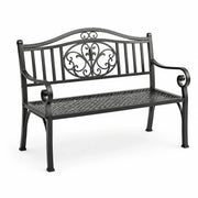 Banco de jardín de hierro forjado negro con ornamentos