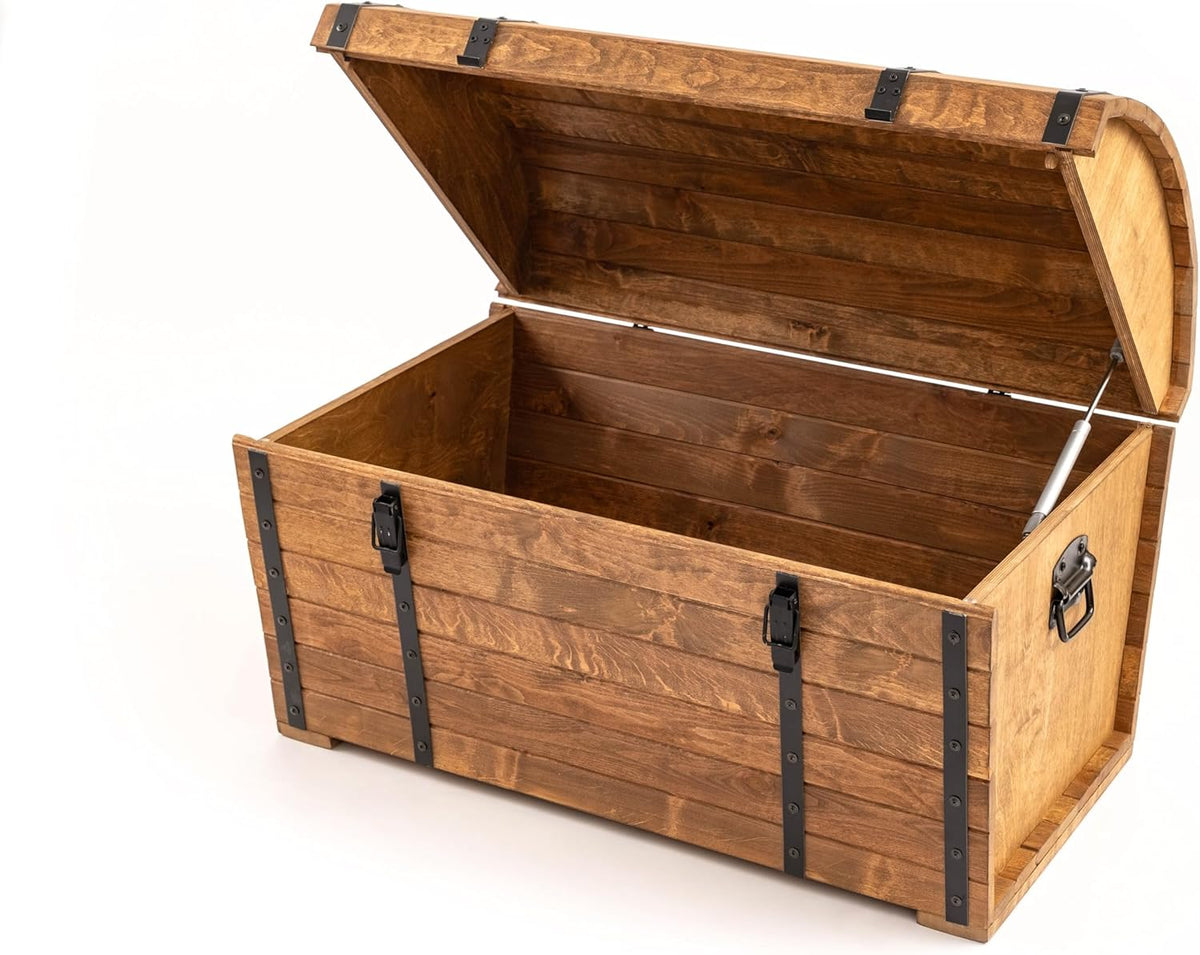 CREATIVE COOPER Baúl de madera 180L – Arcón de almacenamiento clásico en madera de aliso aceitada – Diseño vintage – Para salón, terraza y jardín – 80x50x50 cm
