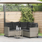 Sofá de jardín en forma de L vidaXL con mesa y cojines de ratán sintético gris, sofá de exterior, sofá para exteriores, sofá de jardín de ratán sintético, sofá de terraza