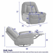 Sillón reclinable giratorio de pana con deslizamiento, reposapiés para sala de estar