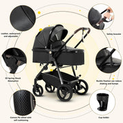 Cochecito 3 en 1 Gcarebb, silla de paseo con portabebés, cochecito completo con altura ajustable, cochecito combinado con marco de aluminio para recién nacidos de 0 a 4 años