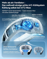 RANVOO AICE LITE MAX 2026 AI Aire acondicionado de cuello [#1 El más frío y duradero] Viento ártico, ventilador de cuello inmenso, batería de 6000mAh, ventilador portátil que expulsa aire frío, regalo de verano, plata escarchada