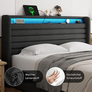 Cama FEONASE 180x200 con espacio de almacenamiento, cama tapizada de 180x200 cm con iluminación LED y estación de carga, estructura de cama con almacenamiento hidráulico y en el cabecero, somier, sin colchón, gris oscuro