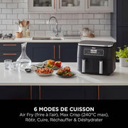 Freidora de aire NINJA Foodi DualZone, 2 compartimentos, 2 zonas de cocción independientes, capacidad de 7,6 L, freidora de aire 6 en 1, máx. 240 °C, piezas antiadherentes extraíbles aptas para lavavajillas, negro AF300EU