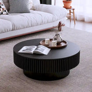 Mesa de centro redonda moderna de madera maciza chapada con almacenamiento