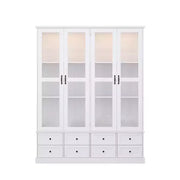 Vitrina Librero Blanca Famapy: Iluminación LED RGB + Almacenamiento en cajón + Puertas de cristal. Organizador espacioso para salas de estar y bibliotecas en casa.