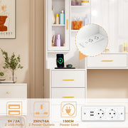 ANWBROAD 150cm Tocador grande con iluminación LED ajustable de 3 colores y enchufes, tocador moderno con espejo, 8 cajones, 6 estantes abiertos, mesa de maquillaje blanco BDT67W