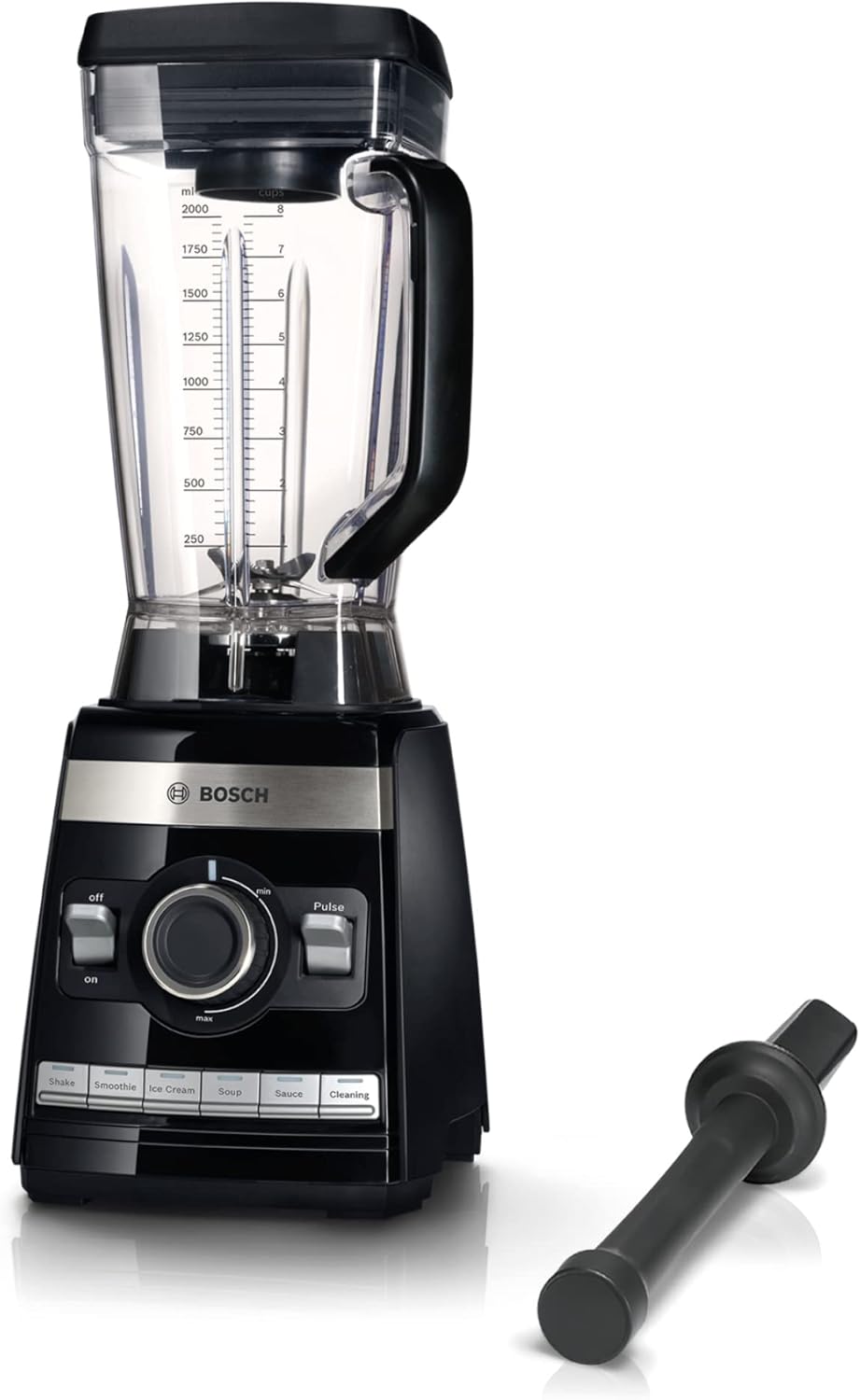 Batidora de vaso Bosch VitaBoost MMBH6P6BDE, cuchilla de acero inoxidable de 6 hojas, jarra de Tritán de 2,5 l, empujador, 6 programas automáticos, libro de recetas, sin BPA, fácil limpieza, 45.000 rpm, 1600 W, negro