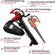 Aspirador/soplador de hojas a batería Einhell GE-CL 36/230 Li E-Solo Power X-Change (iones de litio, 18 voltios, función de aspiración/soplado, interruptor turbo, incluye tubo de aspiración + tubo de soplado, sin batería ni cargador)