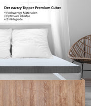 Genius eazzzy Premium Cube Topper, altura de 9 cm, sobrecolchón ergonómico, sobrecolchón reversible 2 en 1 con lado firme y suave, funda de malla transpirable, con correas esquineras, lavable, 180 x 200 cm