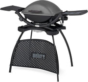 Barbacoa eléctrica Weber Q2400 con soporte y mesas laterales, superficie de cocción de 54 x 39 cm, portátil, parrilla de cocción de hierro fundido vitrificado dividida en 2 partes, tapa y cuerpo de aluminio fundido - Gris oscuro (55020879)