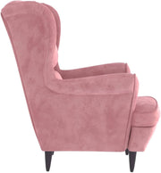 vidaXL Sillón orejero con reposapiés, reposabrazos, sillón de TV, sillón tapizado, sillón lounge, sillón de salón, sillón de descanso, sillón relax, terciopelo rosa