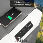 Nevera de compresor Arebos 35 litros con control inteligente por app, USB, hasta -20°C, 12V 24V 230V, para coche, camión, camping, barco y autocaravana