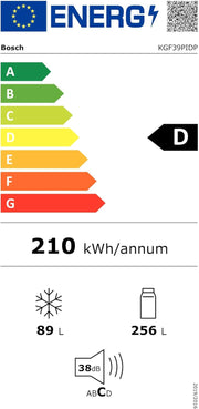 Frigorífico combi Bosch KGN36NWEA Serie 2, 186 x 60 cm, 215 L de refrigeración y 87 L de congelación, NoFrost: nunca más tendrá que descongelar, iluminación LED para una distribución uniforme de la luz