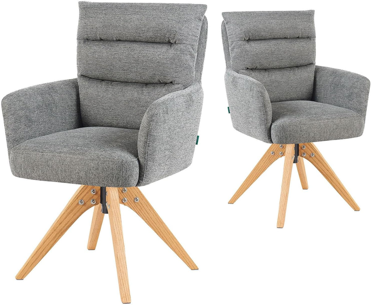 Juego de 2 sillas de comedor DUBI Möbel, giratorias 360° con núcleo de muelles ensacados, gran comodidad de asiento, capacidad de carga hasta 150 kg, tela resistente a la abrasión gris, estructura de madera maciza de roble aceitada (natural), Mika-Juna