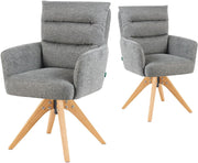 Juego de 2 sillas de comedor DUBI Möbel, giratorias 360° con núcleo de muelles ensacados, gran comodidad de asiento, capacidad de carga hasta 150 kg, tela resistente a la abrasión gris, estructura de madera maciza de roble aceitada (natural), Mika-Juna