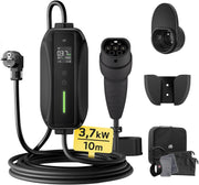 Cargador de coche eléctrico 3,68 kW [10 m, 6/8/10/13/16 A], cable de carga tipo 2 con pantalla digital LCD controlable, compatible con e-208, Spring, 500e, Model 3, Megane EV, Zoe, PHEV/EV