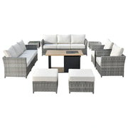 Set de muebles de exterior para patio XIZZI de 13 piezas de mimbre con fogata