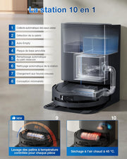 Robot aspirador y fregasuelos ECOVACS DEEBOT T80 Omni, 18 000 Pa, limpieza automática instantánea con rodillo OZMO, ZeroTangle 3.0, lavado con agua caliente a 40-75 ℃, secado con aire caliente, negro