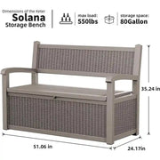 Arcón de almacenamiento de resina para todo tipo de clima con compartimento oculto con cerradura - Diseño de aspecto de ratán, capacidad de 227 kg, almacenamiento de 265 litros