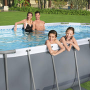Set de piscina con estructura Power Steel de Bestway, ovalada, con bomba de filtrado, 305 x 200 x 84 cm, gris, 5614A