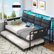 Sofá cama Brinlawb con cama nido, diván de 90x200 (180x200) cm, diván extraíble con iluminación LED y estación de carga (2 tomas de corriente CA, 2 puertos USB), cama individual y cama doble, cama de invitados
