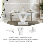 Malvi - Mesa de comedor extensible a 160 cm - 120x80x75 cm - Moderna - Mesa de cena - Mesa de comedor - Mesa para comedor, sala de estar - Mesa extensible - Blanco alto brillo