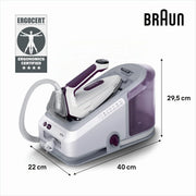 Centro de planchado Braun Household CareStyle 7 IS 7266 VI FreeGlide 3D iCare golpe de vapor 550 g/min depósito 2L 2700 W blanco violeta