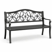 Banco de jardín de metal con diseño decorativo negro 120 cm